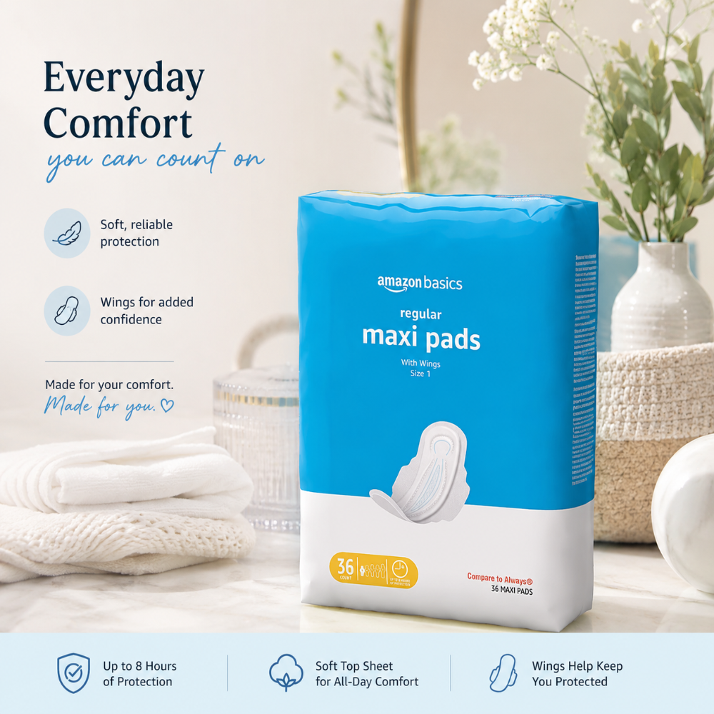 Thick Maxi Pads with Wings for Periods, Extra Heavy Overnight Absorbency