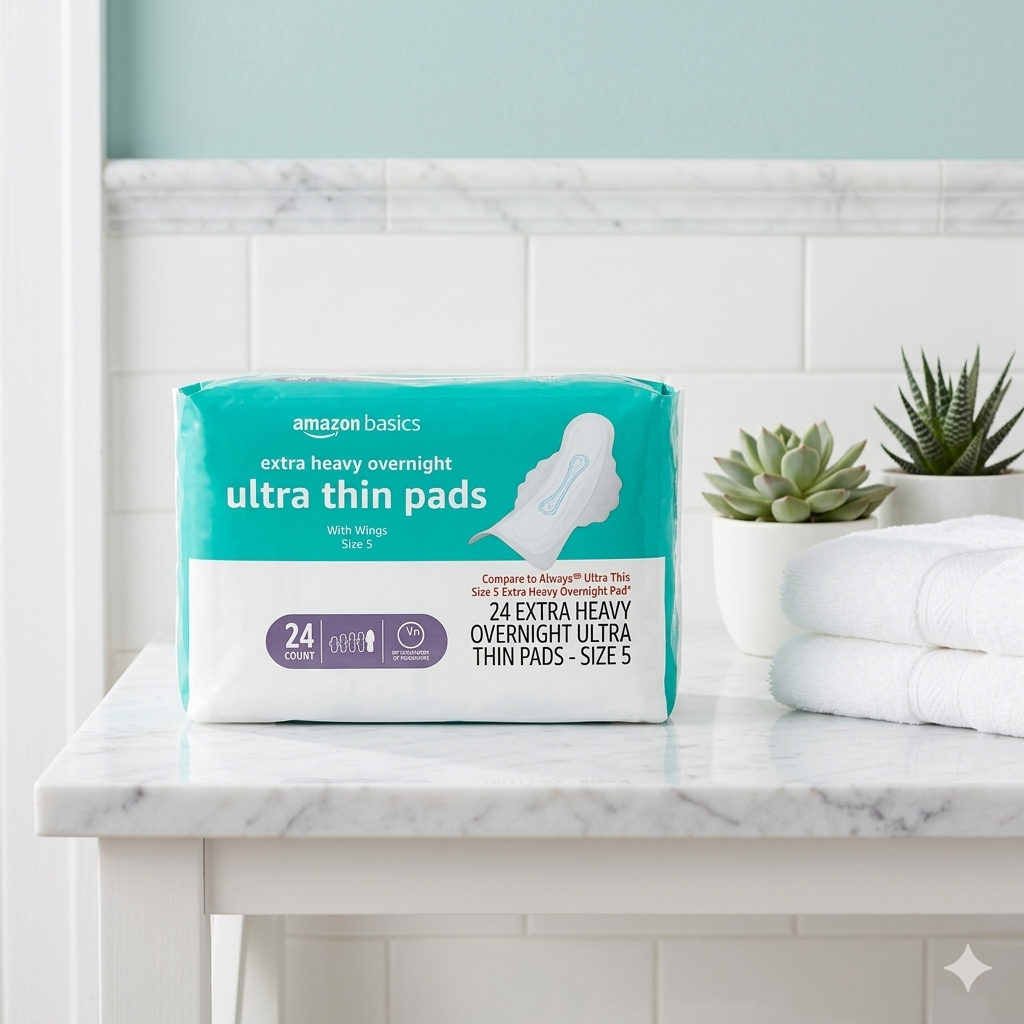 Ultra Thin Pads with Flexi-Wings for Periods, Extra Long Length, Super Absorbency