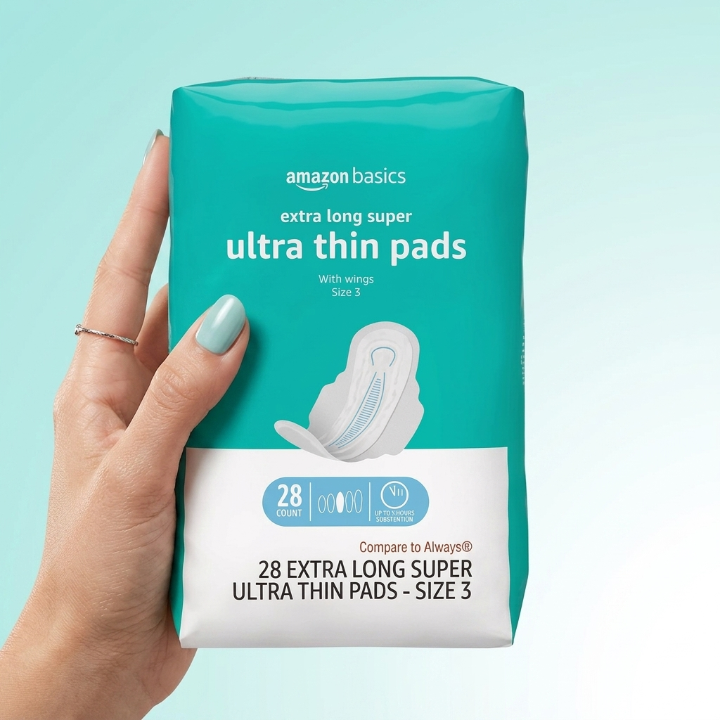 Ultra Thin Pads with Flexi-Wings for Periods, Extra Long Length, Super Absorbency