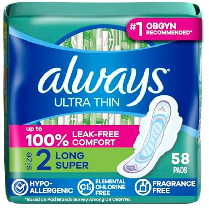 Regular Absorbency Feminine Pads for Women, Ultra Thin with Flexi-Wings